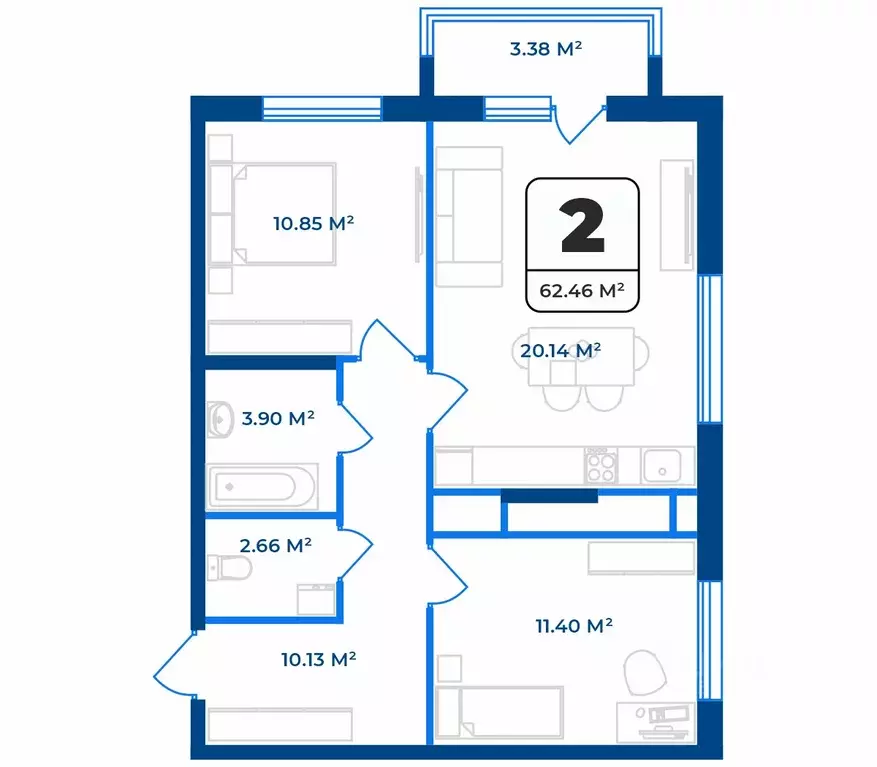 2-к кв. Рязанская область, Рязань Телецентр жилрайон,  (62.46 м) - Фото 1