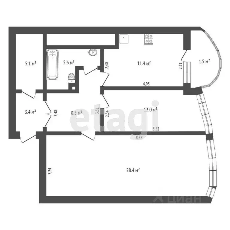 2-к кв. Крым, Симферополь ул. Тренева (76.9 м) - Фото 1