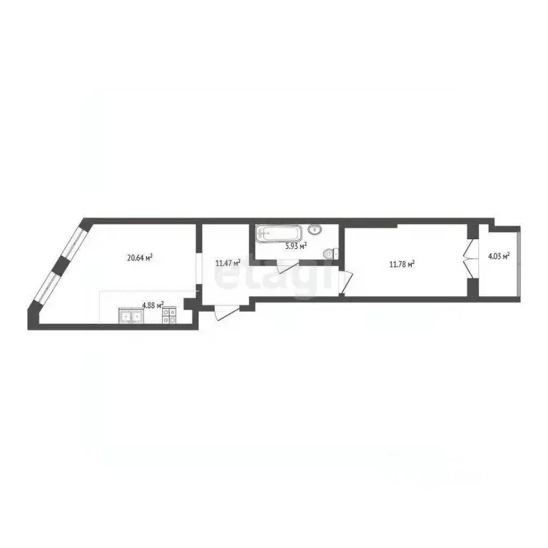 2-к кв. Ростовская область, Ростов-на-Дону Береговая ул., 73с1 (58.0 ... - Фото 1