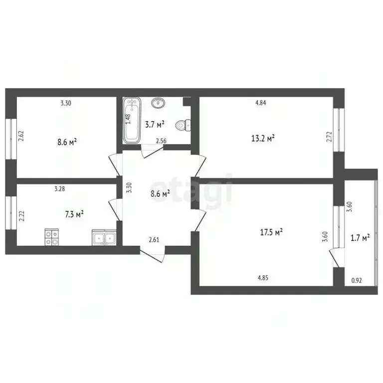 3-к кв. Забайкальский край, Чита ул. Журавлева, 114 (59.2 м) - Фото 2