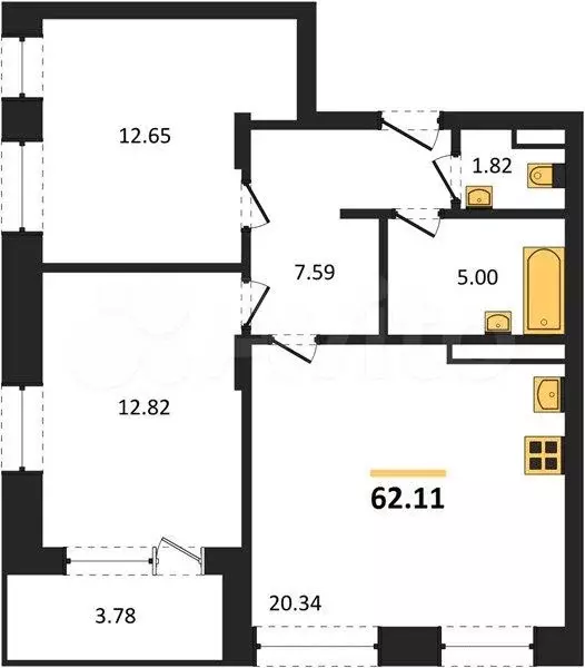 2-к. квартира, 62,1 м, 17/21 эт. - Фото 0