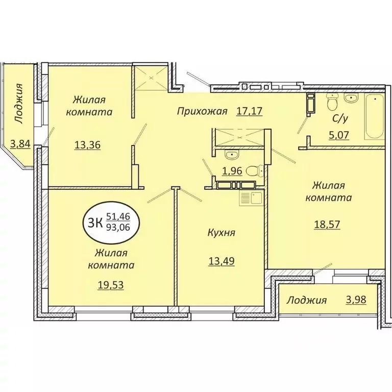 3-к кв. Новосибирская область, Новосибирск  (93.06 м) - Фото 0