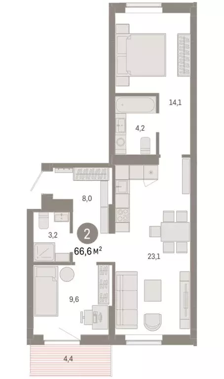 2-комнатная квартира: Омск, Кировский округ (66.59 м) - Фото 1