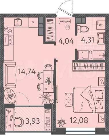 1-к. квартира, 37,1 м, 7/9 эт. - Фото 0