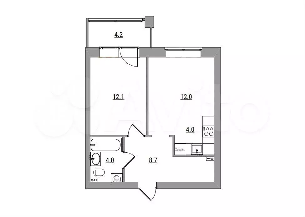 2-к. квартира, 45 м, 6/6 эт. - Фото 1