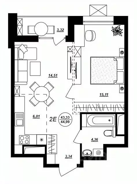 2-к кв. Хабаровский край, Хабаровск ул. Демьяна Бедного (44.99 м) - Фото 1
