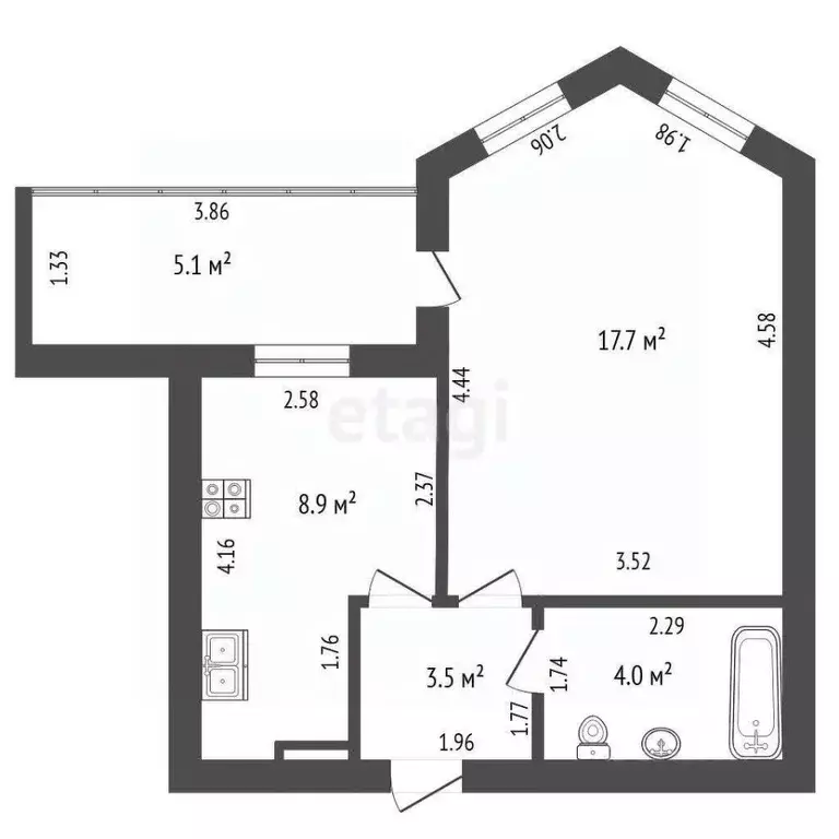 1-к кв. Башкортостан, Салават ул. Бочкарева, 6А (34.1 м) - Фото 2