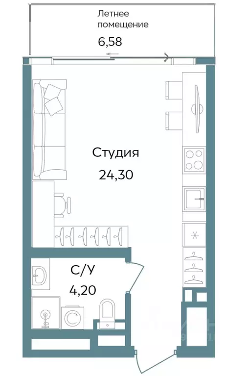 Студия Крым, Саки ул. Морская (35.08 м) - Фото 0