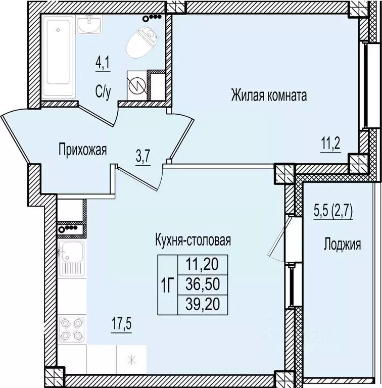 1-к кв. Псковская область, Псков Крестовский жилой комплекс (39.2 м) - Фото 0