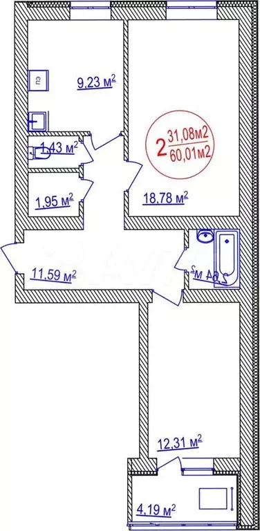 2-к. квартира, 60 м, 5/14 эт. - Фото 0