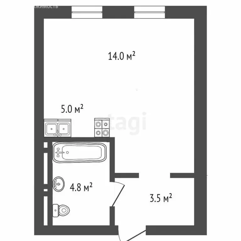 Квартира-студия: Тюмень, Новгородская улица, 3 (27.2 м) - Фото 0