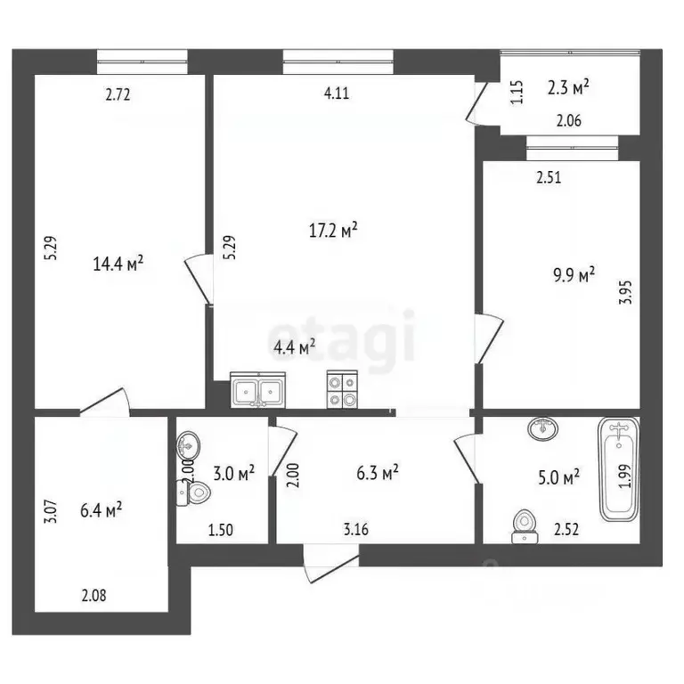 2-к кв. Тюменская область, Тюмень ул. Василия Севергина, 2к2 (65.1 м) - Фото 2