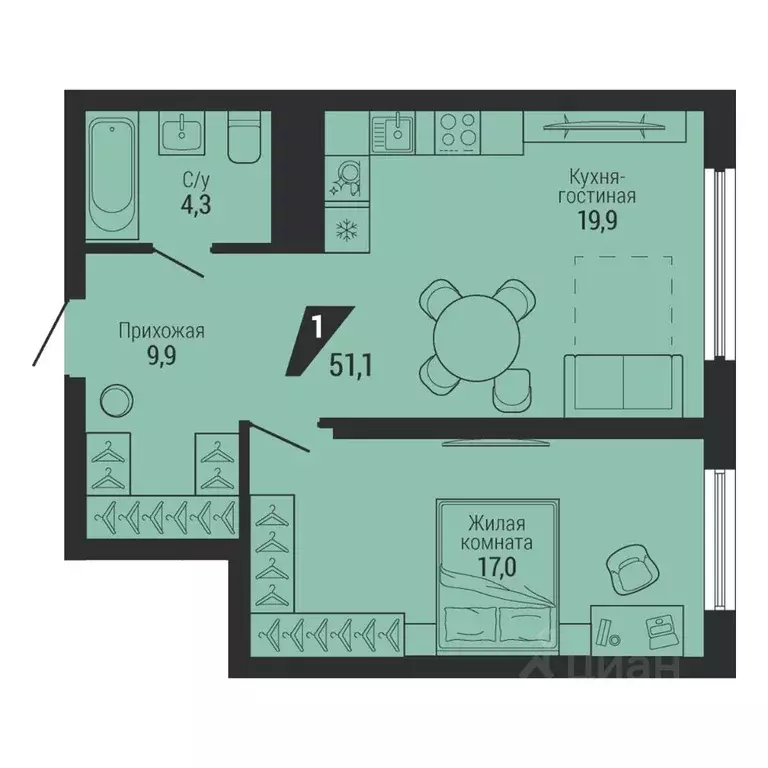 1-к кв. Свердловская область, Екатеринбург Эльмаш жилрайон, К100 жилой ... - Фото 2