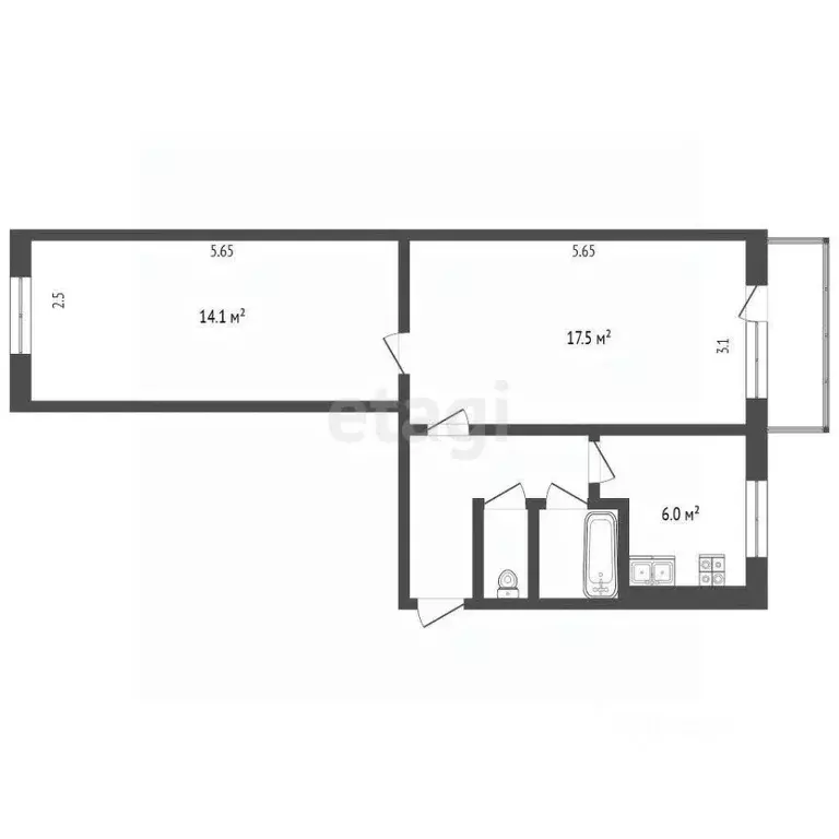 2-к кв. Ханты-Мансийский АО, Сургут ул. Энергетиков, 43 (44.0 м) - Фото 1