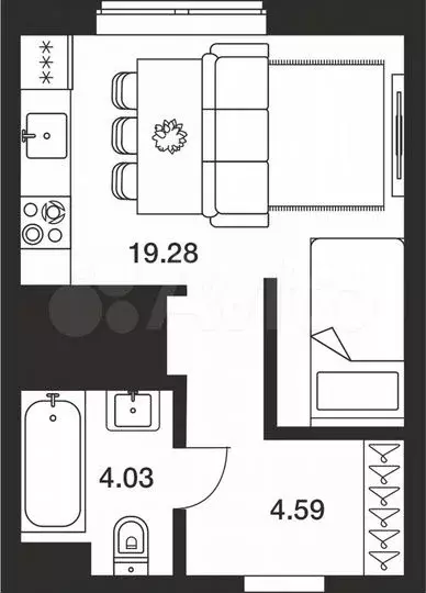 Квартира-студия, 27,9м, 22/25эт. - Фото 1