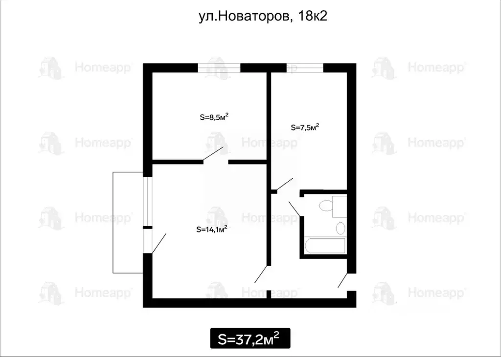 2-к кв. Москва ул. Новаторов, 18К2 (37.0 м) - Фото 1