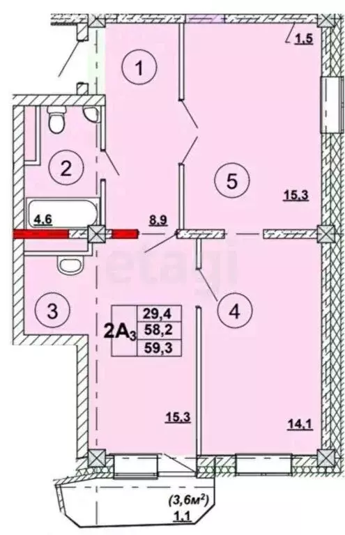2-комнатная квартира: Абакан, улица Кирова (59.3 м) - Фото 0
