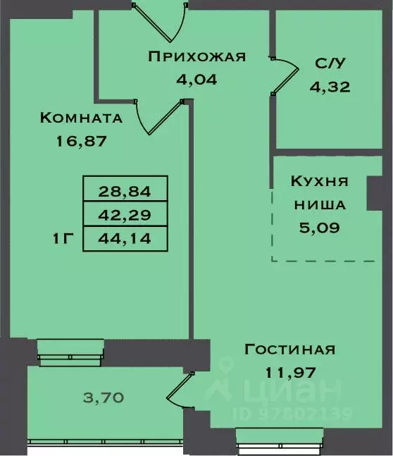 1-к кв. Ханты-Мансийский АО, Сургут Игоря Киртбая ул., 1А (44.39 м) - Фото 0