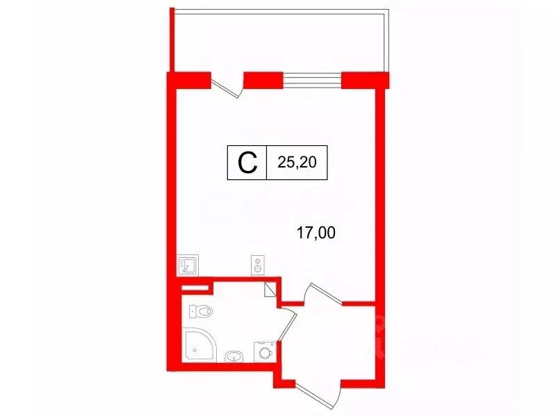 Студия Санкт-Петербург ул. Струве, 10к1 (25.2 м) - Фото 1