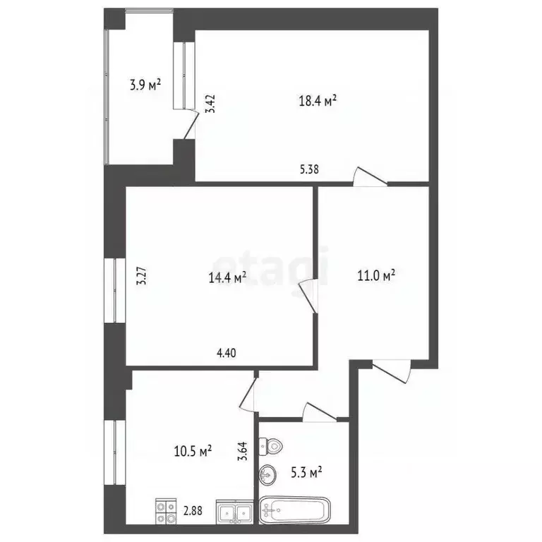 2-к кв. Ставропольский край, Ессентуки ул. Гагарина (59.6 м) - Фото 1