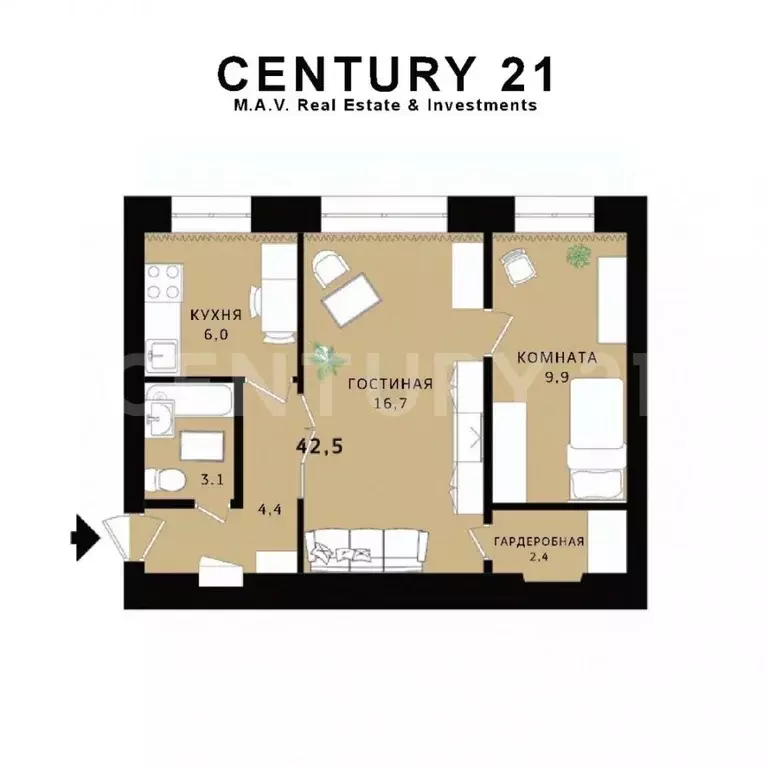 2-к кв. Ленинградская область, Гатчина Соборная ул., 24Б (42.5 м) - Фото 2