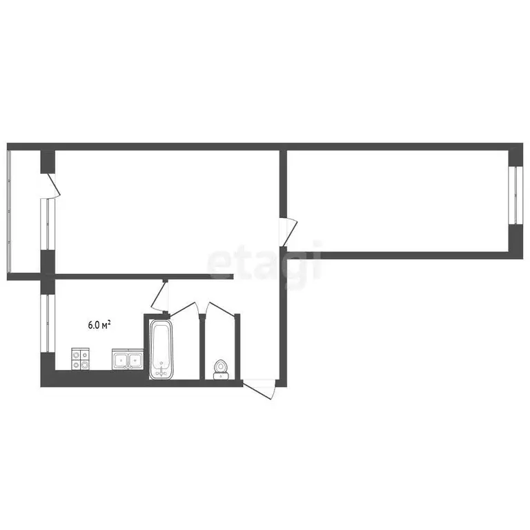 Квартира, 2 комнаты, 46.9 м - Фото 1