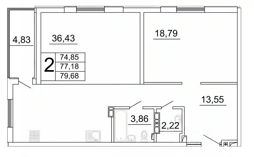 2-к кв. Самарская область, Самара ул. Дыбенко, 5 (79.52 м) - Фото 1
