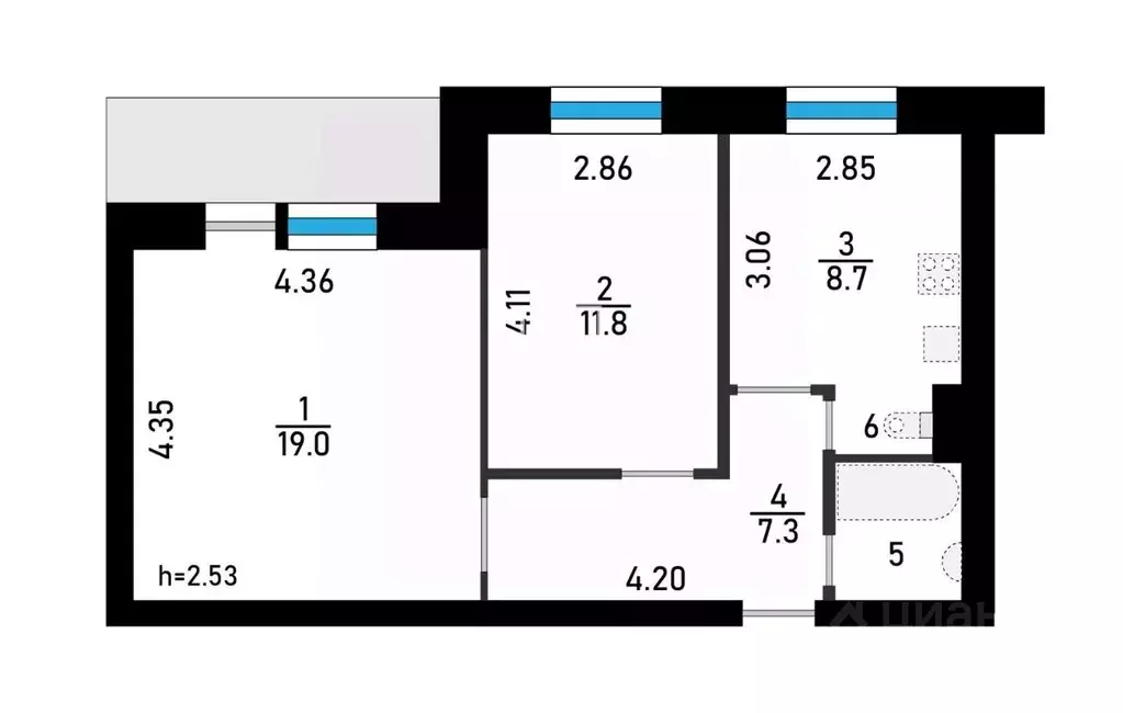 2-к кв. Калужская область, Калуга ул. Суворова, 31 (51.0 м) - Фото 1