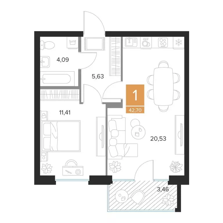 Продаётся 1-к квартира, 42.7 м - Фото 1
