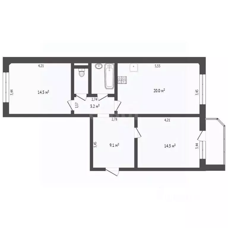 2-к кв. Тюменская область, Тюмень Широтная ул., 170к2 (65.9 м) - Фото 2