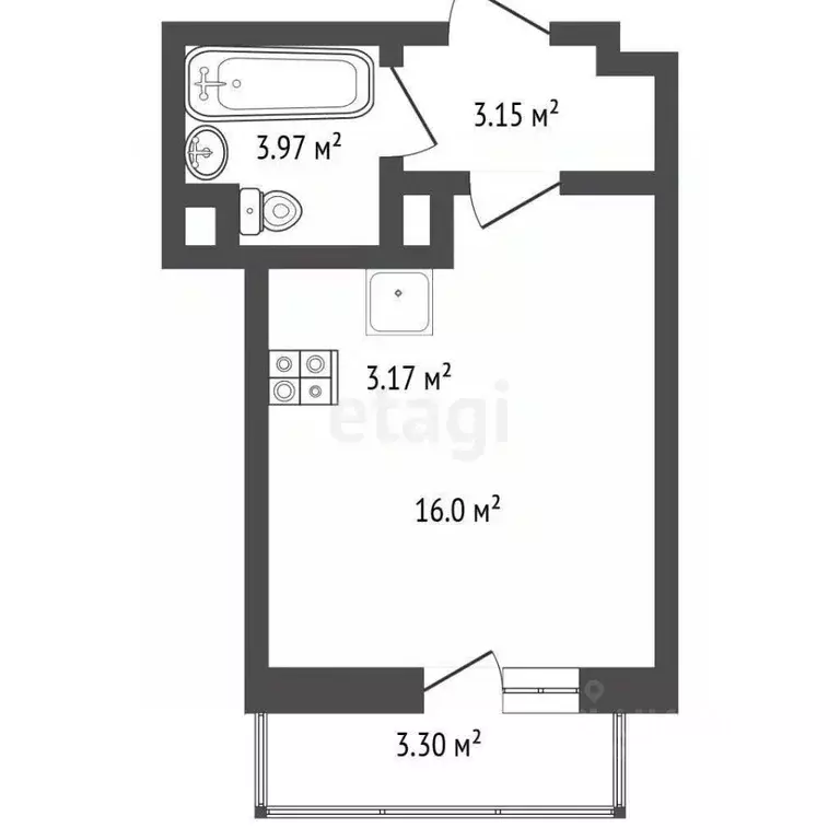 Студия Ростовская область, Ростов-на-Дону ул. Рыльского, 1 (30.0 м) - Фото 2