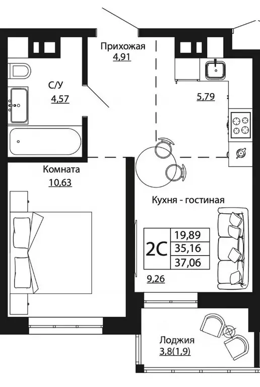 2-к кв. Ростовская область, Ростов-на-Дону ул. Текучева, 370/2 (37.06 ... - Фото 0