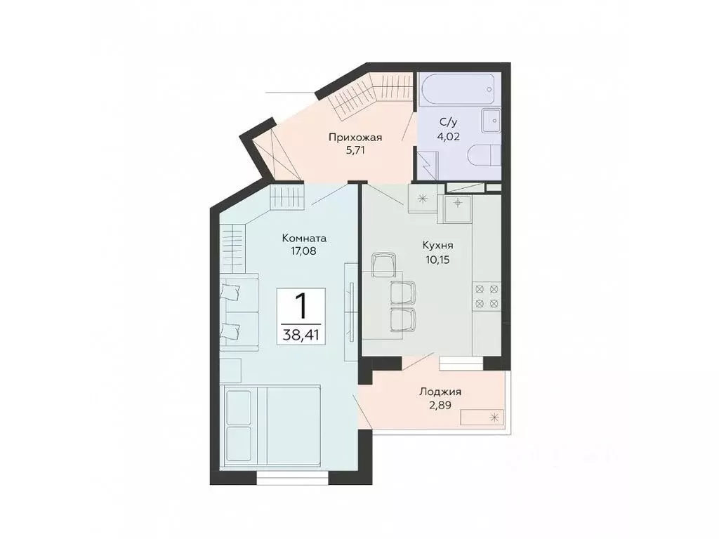 1-к кв. Воронежская область, Воронеж ул. Туполева, 5Н (38.41 м) - Фото 1