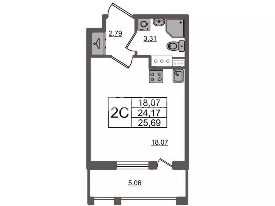 Квартира-студия: Санкт-Петербург, Парашютная улица, 71к2 (24 м) - Фото 1