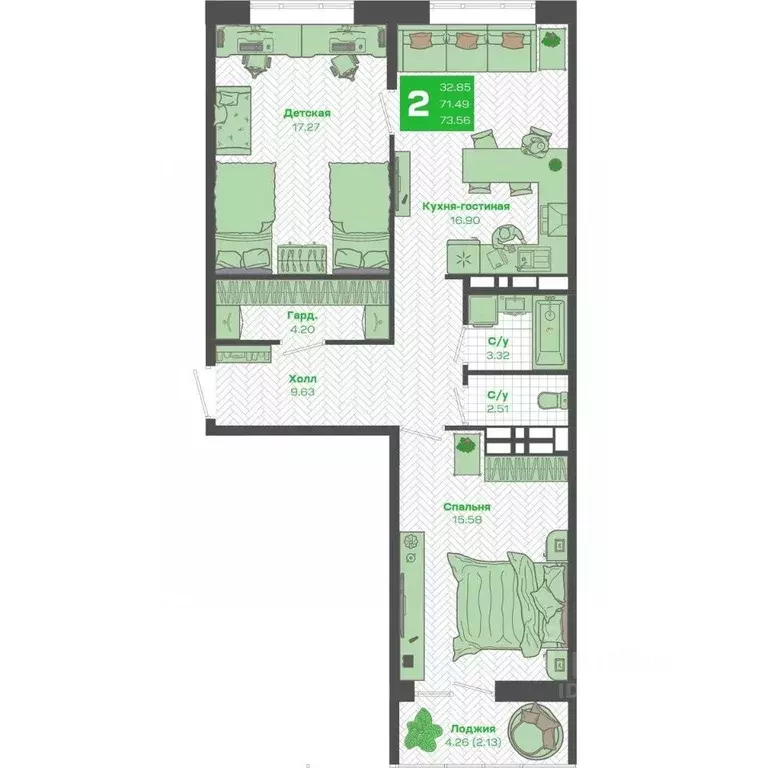 2-к кв. Приморский край, Владивосток Зеленый Бульвар 2 жилой комплекс ... - Фото 1