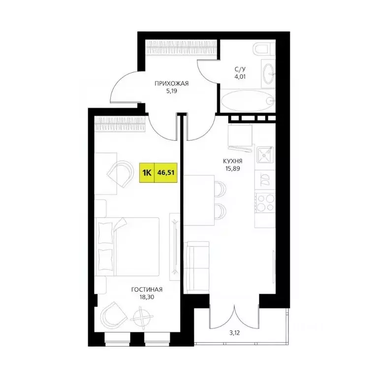 1-к кв. Дагестан, Дербент  (46.51 м) - Фото 1