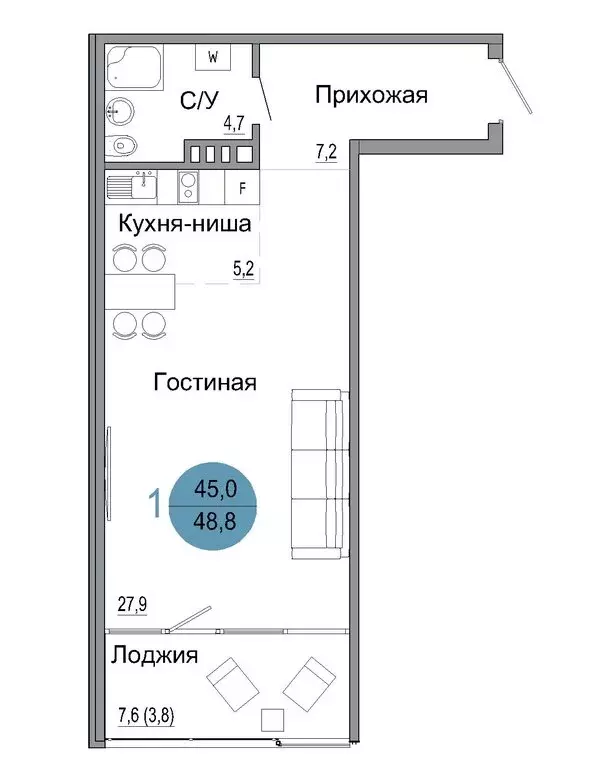1-комнатная квартира: Керчь, жилой комплекс Белый город (48.8 м) - Фото 0