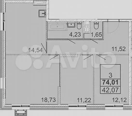 3-к. квартира, 74м, 9/25эт. - Фото 1