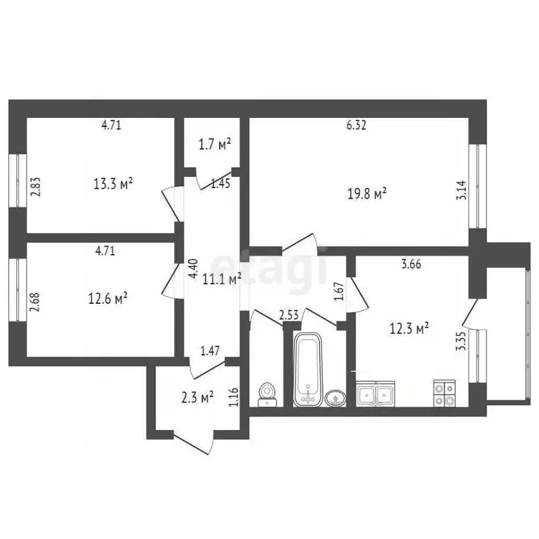 3-к кв. Ямало-Ненецкий АО, Ноябрьск Сибирская ул., 191 (76.7 м) - Фото 1