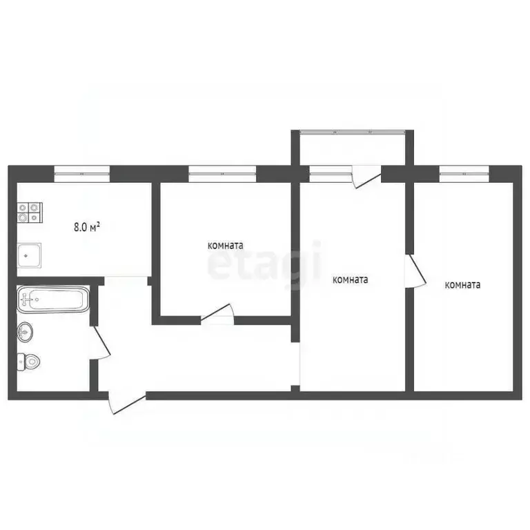 3-к кв. Костромская область, Кострома ул. Юных Пионеров, 1/3 (56.9 м) - Фото 1