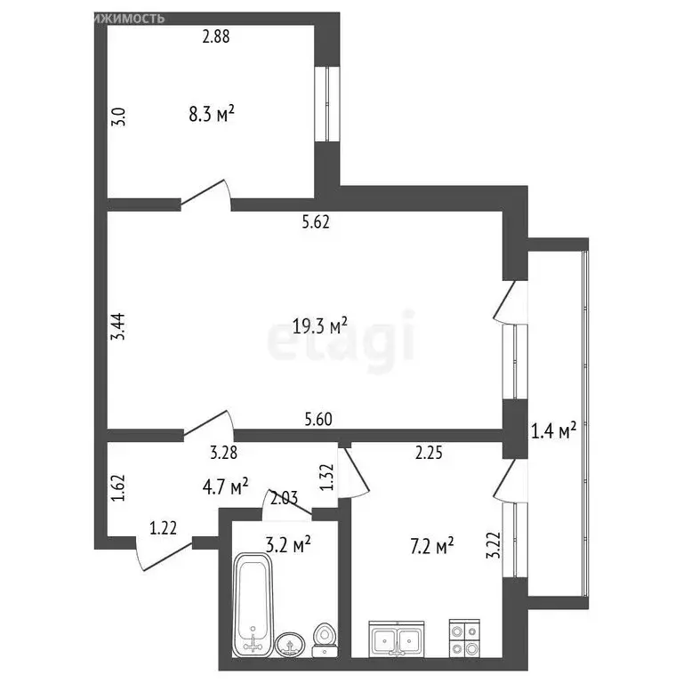 2-комнатная квартира: Феодосия, Симферопольское шоссе, 39Г (34.4 м) - Фото 1