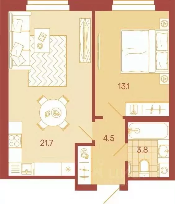 2-к кв. Пензенская область, Пенза ул. Минская, 25 (43.1 м) - Фото 1