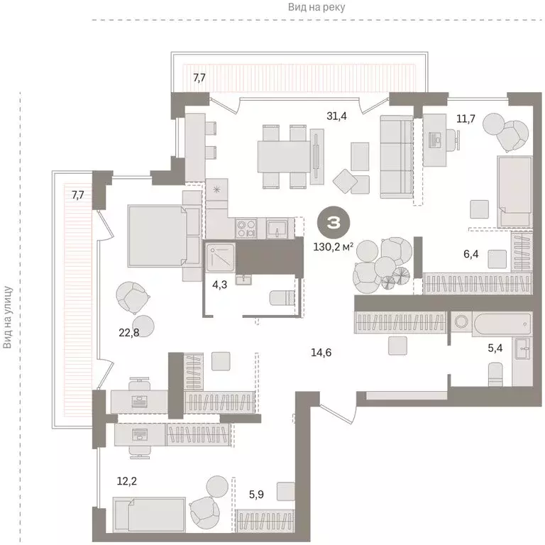 3-комнатная квартира: Тюмень, Краснооктябрьская улица, 4к1 (130.2 м) - Фото 2