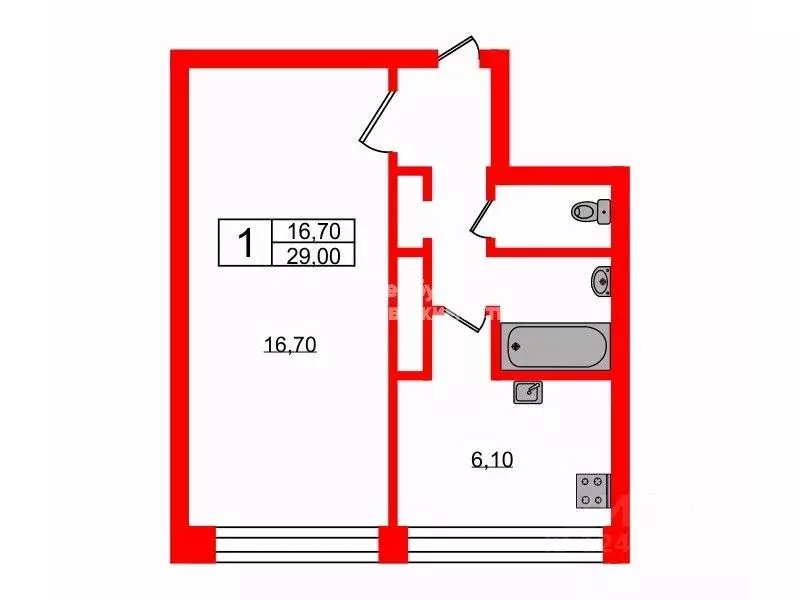 1-к кв. Санкт-Петербург Петергофское ш., 1К1 (29.0 м) - Фото 1