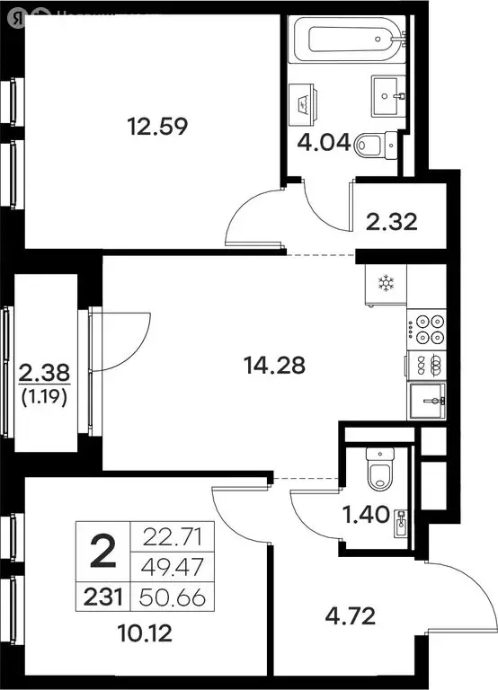 2-комнатная квартира: Владимир (50.66 м) - Фото 0