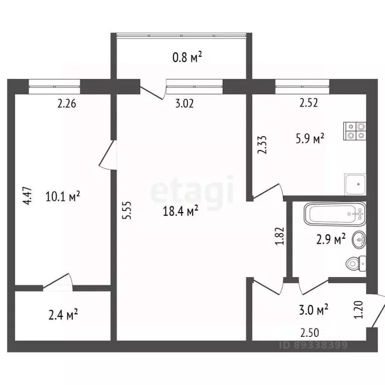 2-к кв. Башкортостан, Бирск Интернациональная ул., 114 (42.8 м) - Фото 2