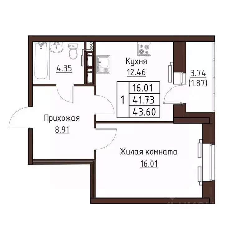 1-к кв. Орловская область, Орел ул. Левый Берег реки Оки, 21к1 (43.6 ... - Фото 1