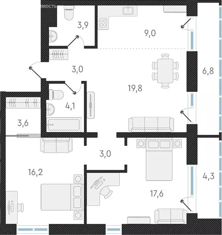 3-комнатная квартира: Новосибирск, улица Аэропорт, 64 (80.2 м) - Фото 0