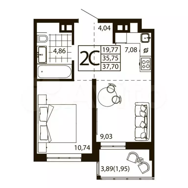 2-к. квартира, 37,6 м, 11/24 эт. - Фото 0