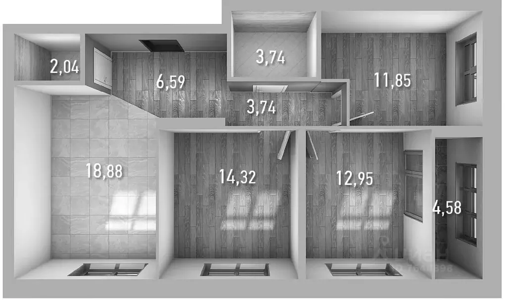 3-к кв. Татарстан, Казань ул. Умырзая, 14 (78.5 м) - Фото 2